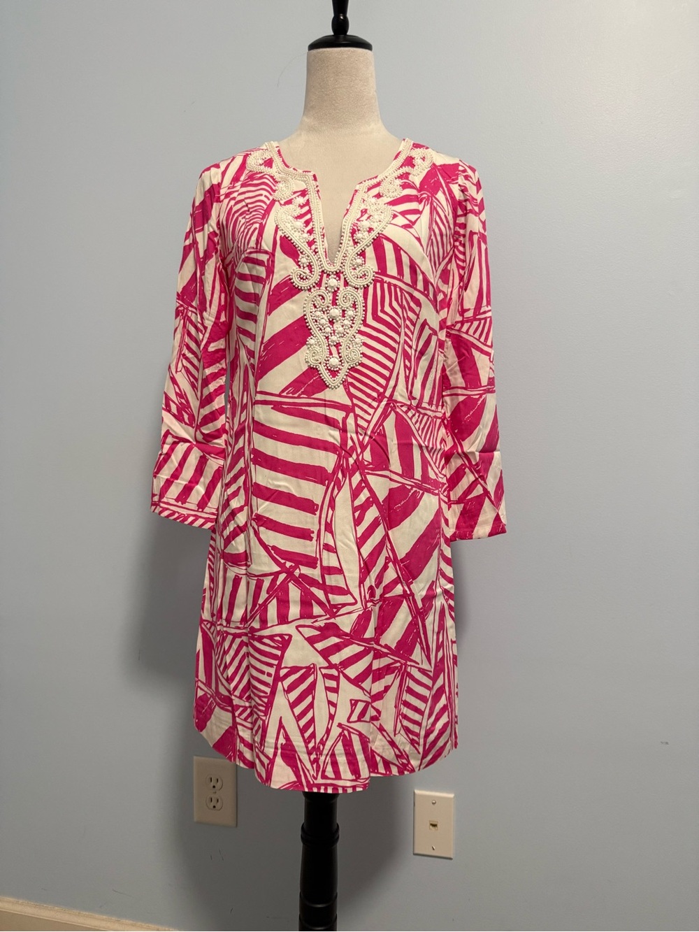 Lilly Pulitzer Julianna Tunic Dress Capri Pink Yacht Sea Beaded Size S